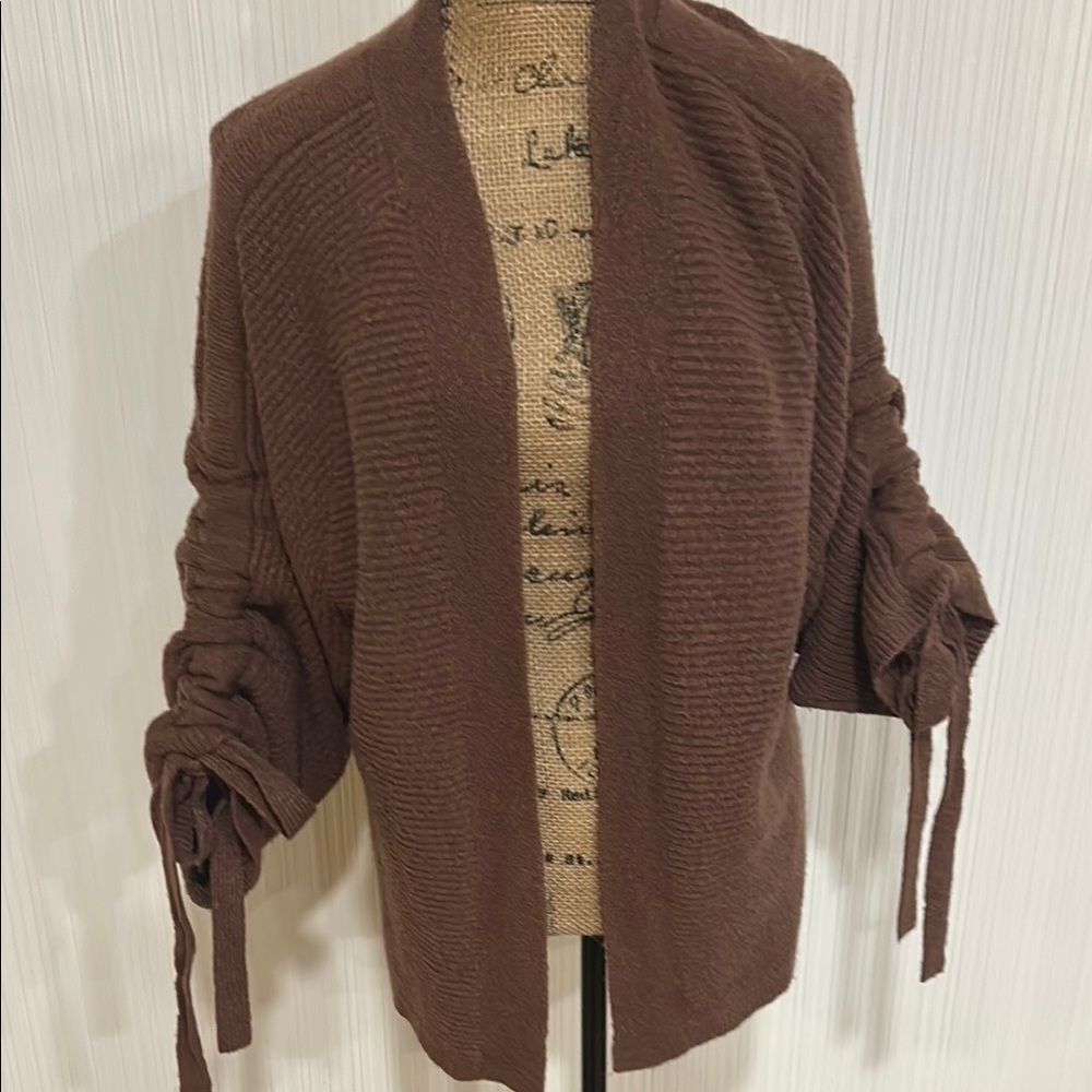 Lucky Brand Chocolate Brown Open-Front Cardigan Tie Sleeves - Picture 8 of 11